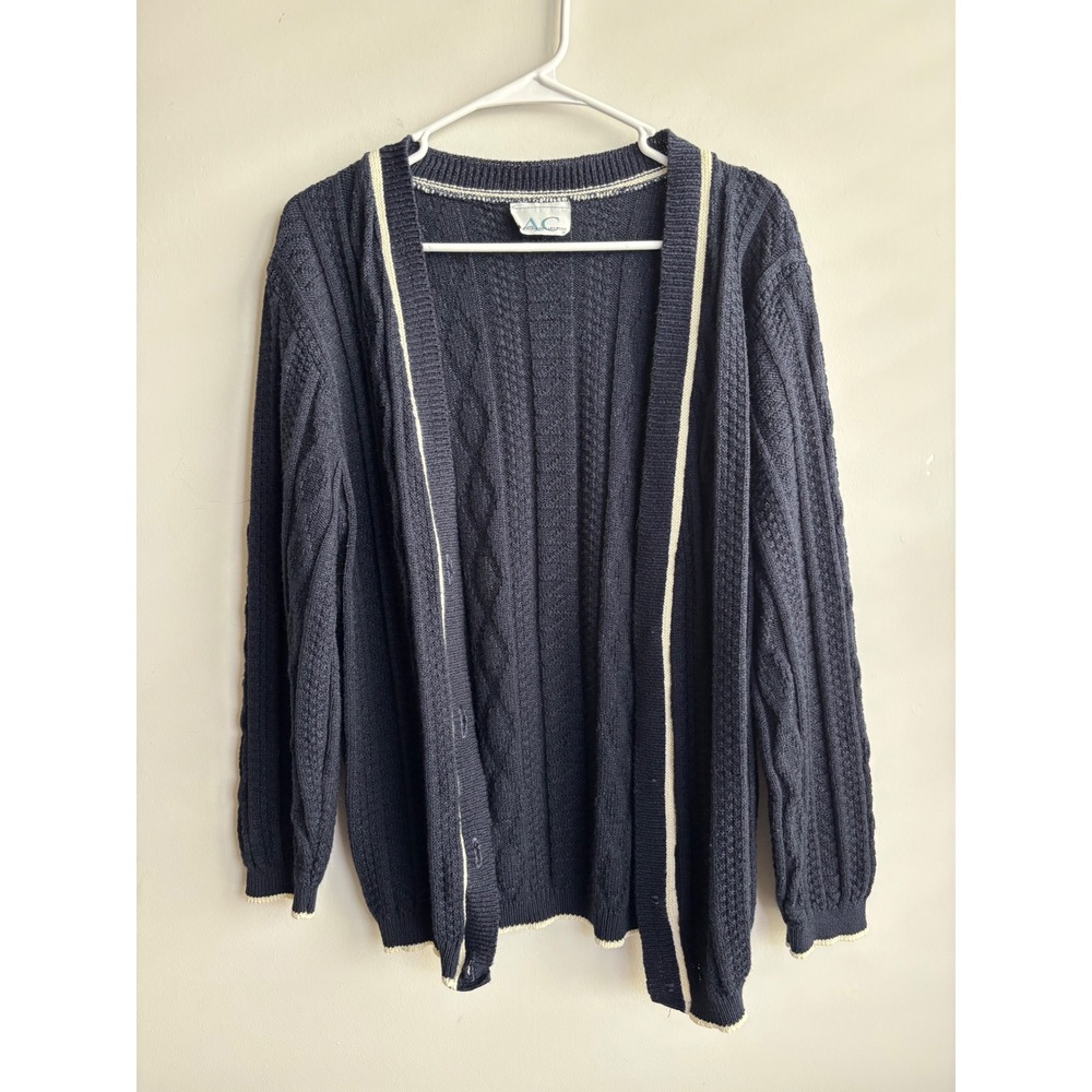 American Collection Navy Blue Cable Knit Cardigan Women Size 6